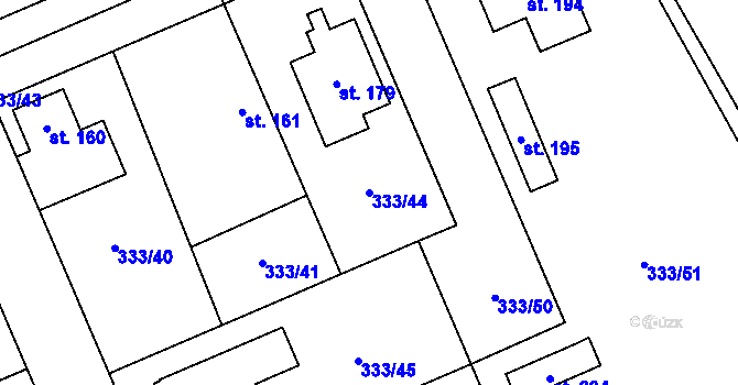Parcela st. 333/44 v KÚ Chotělice, Katastrální mapa