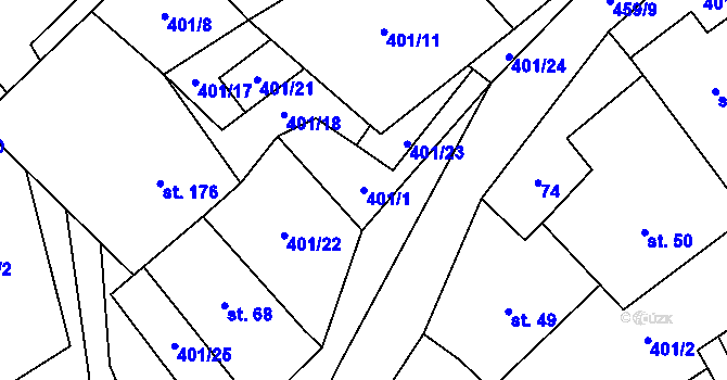 Parcela st. 401/1 v KÚ Chotělice, Katastrální mapa