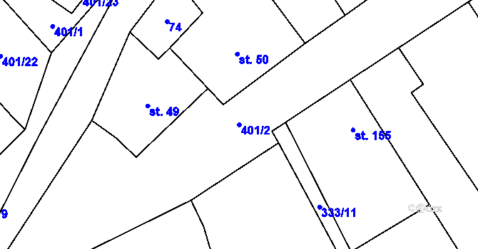 Parcela st. 401/2 v KÚ Chotělice, Katastrální mapa