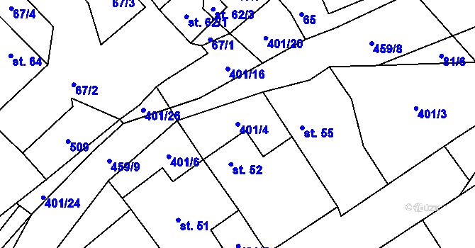 Parcela st. 401/4 v KÚ Chotělice, Katastrální mapa