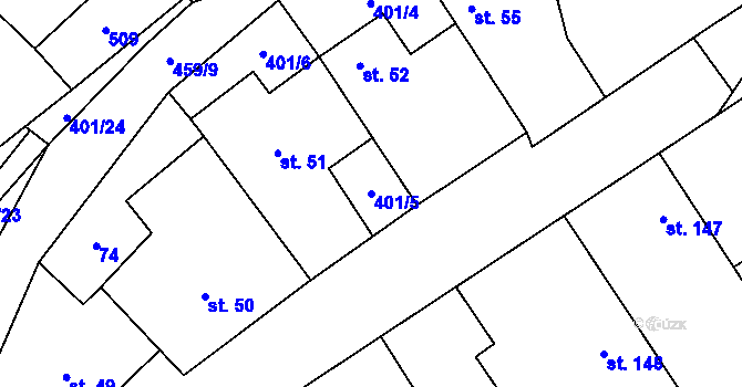 Parcela st. 401/5 v KÚ Chotělice, Katastrální mapa