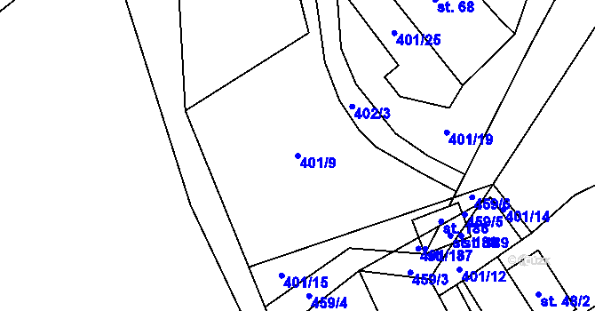 Parcela st. 401/9 v KÚ Chotělice, Katastrální mapa