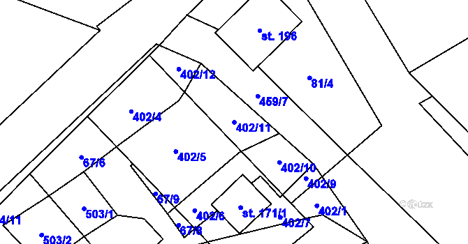 Parcela st. 402/11 v KÚ Chotělice, Katastrální mapa