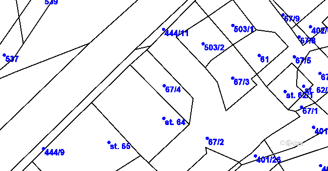Parcela st. 67/4 v KÚ Chotělice, Katastrální mapa