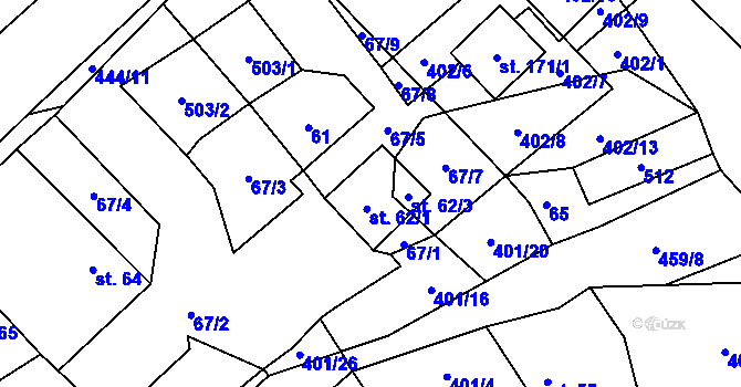 Parcela st. 62/2 v KÚ Chotělice, Katastrální mapa