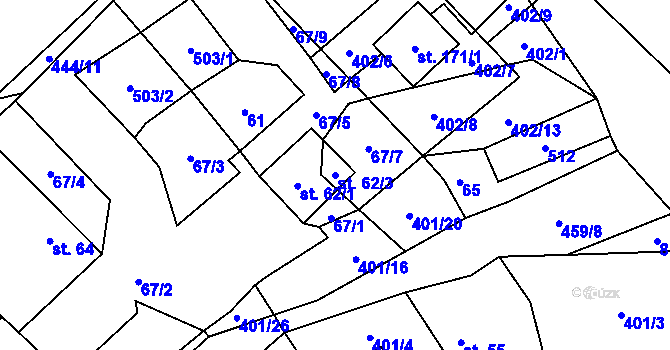 Parcela st. 62/3 v KÚ Chotělice, Katastrální mapa