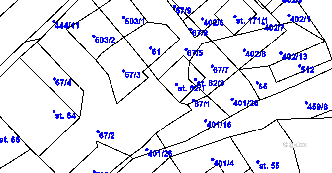 Parcela st. 62/4 v KÚ Chotělice, Katastrální mapa