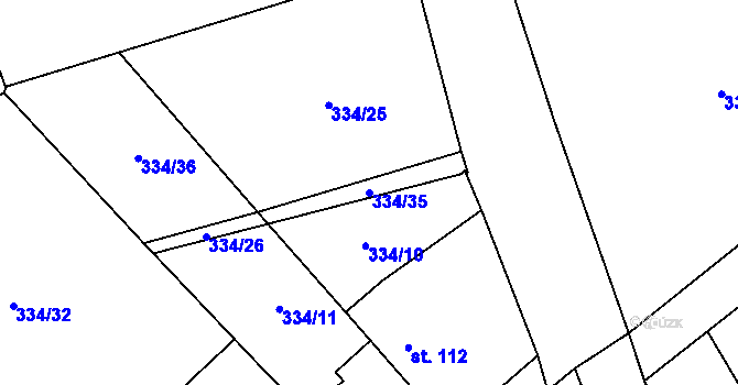 Parcela st. 334/35 v KÚ Chotělice, Katastrální mapa