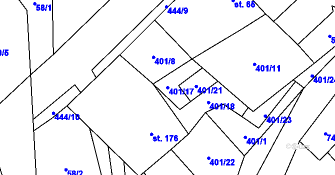 Parcela st. 401/17 v KÚ Chotělice, Katastrální mapa