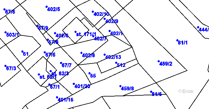 Parcela st. 402/13 v KÚ Chotělice, Katastrální mapa