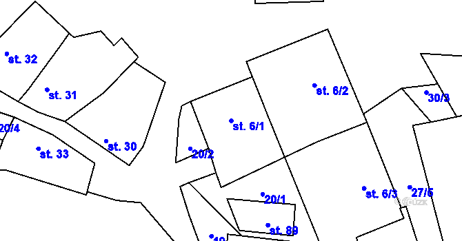 Parcela st. 6/1 v KÚ Chotěmice, Katastrální mapa