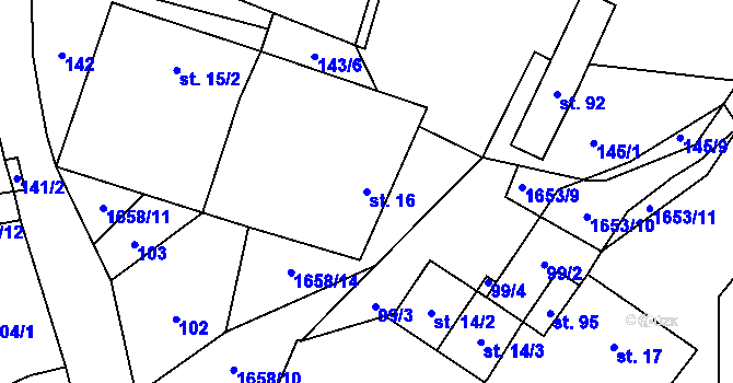 Parcela st. 16 v KÚ Chotěmice, Katastrální mapa