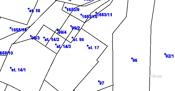 Parcela st. 17 v KÚ Chotěmice, Katastrální mapa