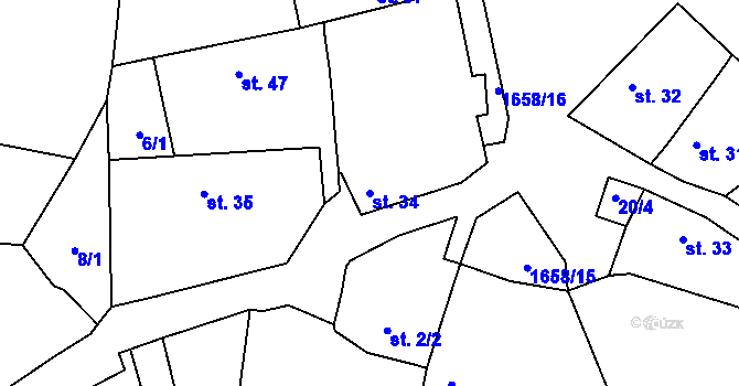 Parcela st. 34 v KÚ Chotěmice, Katastrální mapa