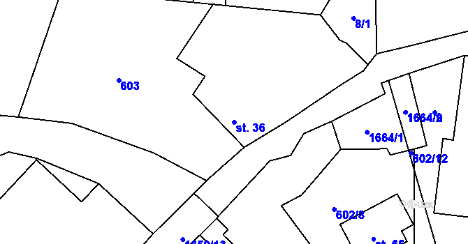 Parcela st. 36 v KÚ Chotěmice, Katastrální mapa