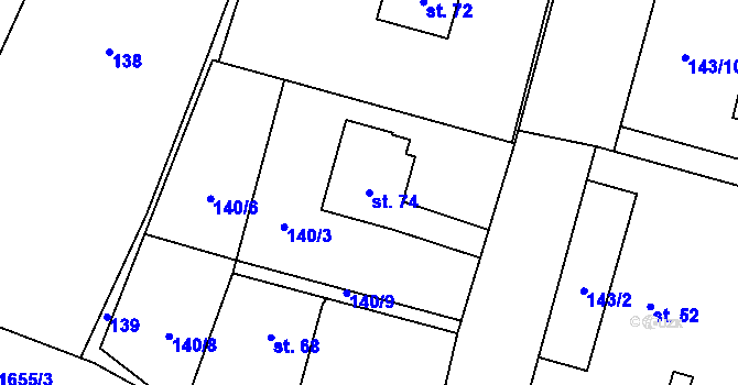 Parcela st. 74 v KÚ Chotěmice, Katastrální mapa