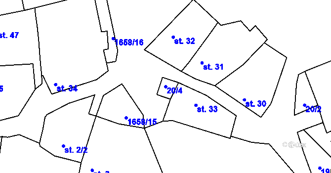 Parcela st. 20/4 v KÚ Chotěmice, Katastrální mapa