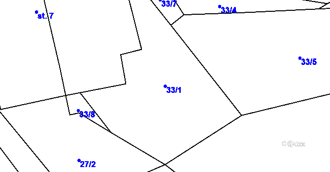 Parcela st. 33/1 v KÚ Chotěmice, Katastrální mapa