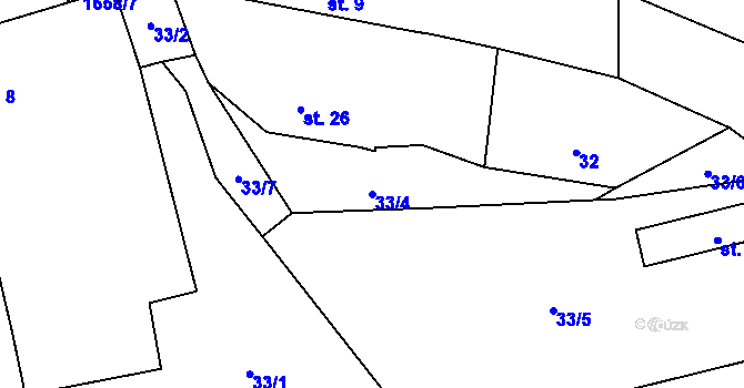 Parcela st. 33/4 v KÚ Chotěmice, Katastrální mapa
