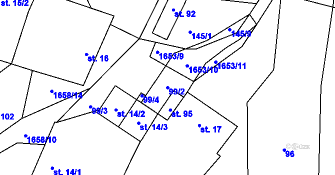 Parcela st. 99/2 v KÚ Chotěmice, Katastrální mapa