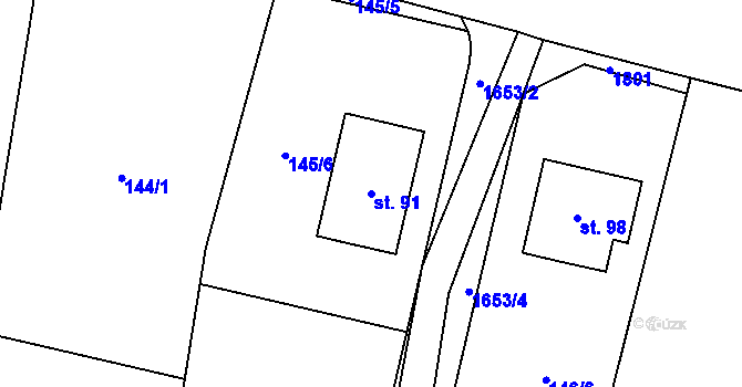 Parcela st. 91 v KÚ Chotěmice, Katastrální mapa
