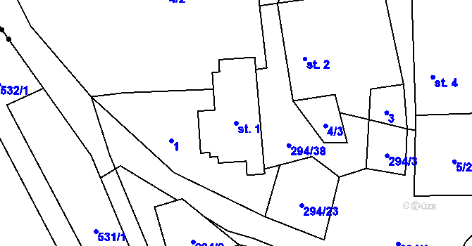 Parcela st. 1 v KÚ Olšany u Chotěnova, Katastrální mapa