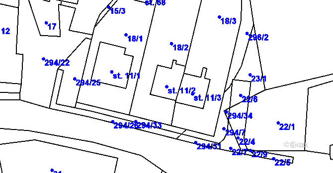 Parcela st. 11/2 v KÚ Olšany u Chotěnova, Katastrální mapa