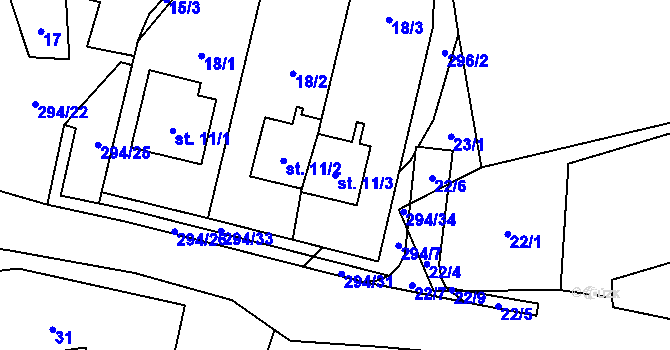Parcela st. 11/3 v KÚ Olšany u Chotěnova, Katastrální mapa