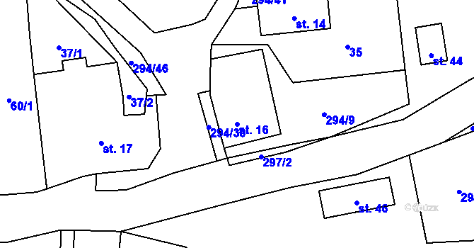 Parcela st. 16 v KÚ Olšany u Chotěnova, Katastrální mapa