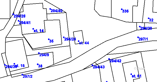 Parcela st. 44 v KÚ Olšany u Chotěnova, Katastrální mapa