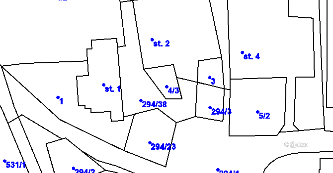 Parcela st. 4/3 v KÚ Olšany u Chotěnova, Katastrální mapa
