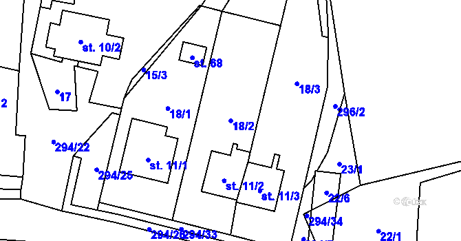 Parcela st. 18/2 v KÚ Olšany u Chotěnova, Katastrální mapa