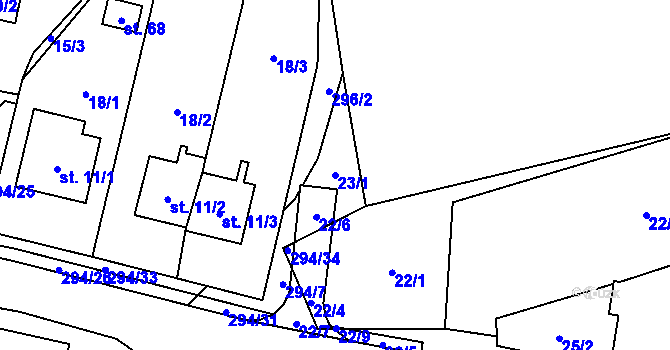 Parcela st. 23/1 v KÚ Olšany u Chotěnova, Katastrální mapa