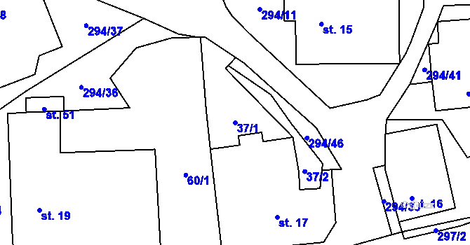Parcela st. 37/1 v KÚ Olšany u Chotěnova, Katastrální mapa