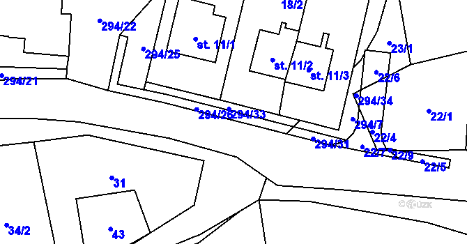 Parcela st. 297/3 v KÚ Olšany u Chotěnova, Katastrální mapa