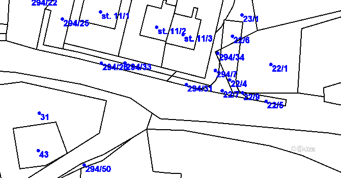 Parcela st. 297/4 v KÚ Olšany u Chotěnova, Katastrální mapa