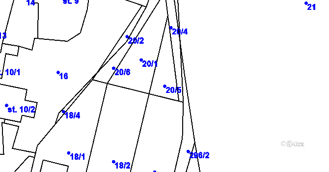 Parcela st. 20/5 v KÚ Olšany u Chotěnova, Katastrální mapa