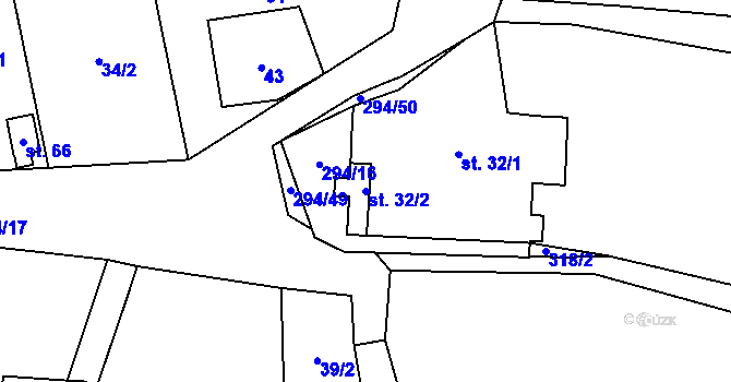 Parcela st. 32/2 v KÚ Olšany u Chotěnova, Katastrální mapa