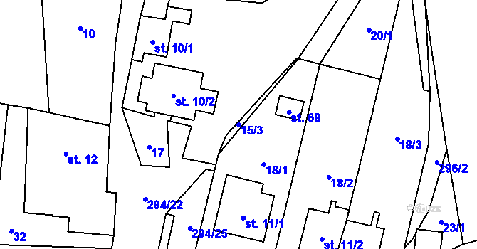 Parcela st. 15/3 v KÚ Olšany u Chotěnova, Katastrální mapa