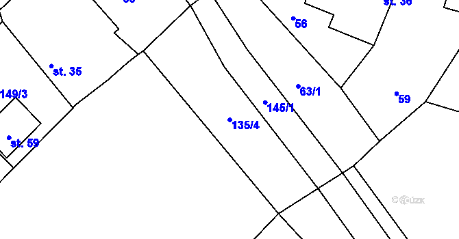 Parcela st. 135/4 v KÚ Břístev, Katastrální mapa