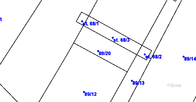 Parcela st. 89/20 v KÚ Břístev, Katastrální mapa
