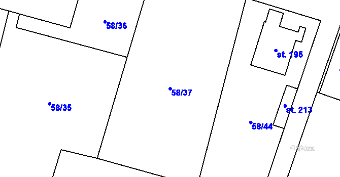 Parcela st. 58/37 v KÚ Chotěšice, Katastrální mapa