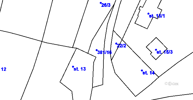 Parcela st. 381/16 v KÚ Chotěšice, Katastrální mapa