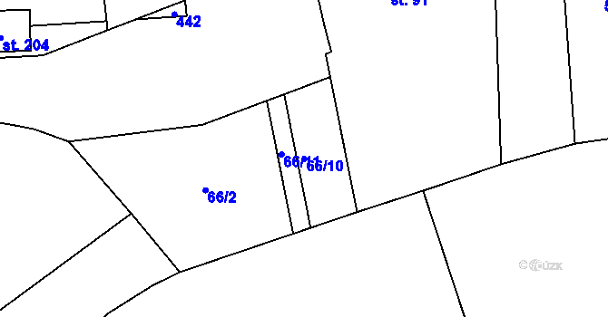 Parcela st. 66/10 v KÚ Chotěšice, Katastrální mapa