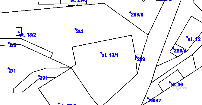 Parcela st. 13/1 v KÚ Chotěšiny, Katastrální mapa