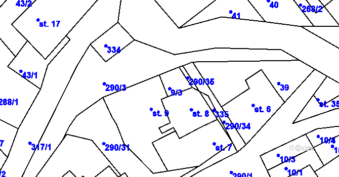 Parcela st. 9/3 v KÚ Chotěšiny, Katastrální mapa