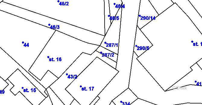 Parcela st. 287/2 v KÚ Chotěšiny, Katastrální mapa