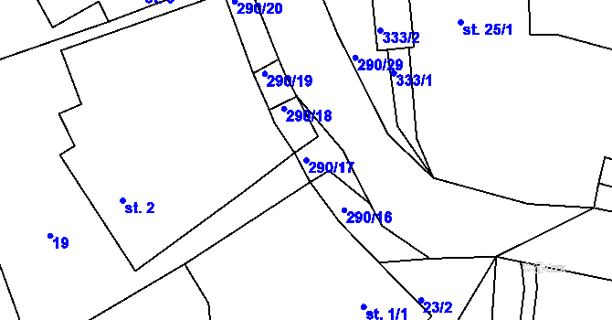 Parcela st. 290/17 v KÚ Chotěšiny, Katastrální mapa