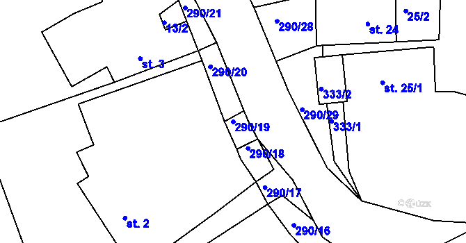 Parcela st. 290/19 v KÚ Chotěšiny, Katastrální mapa