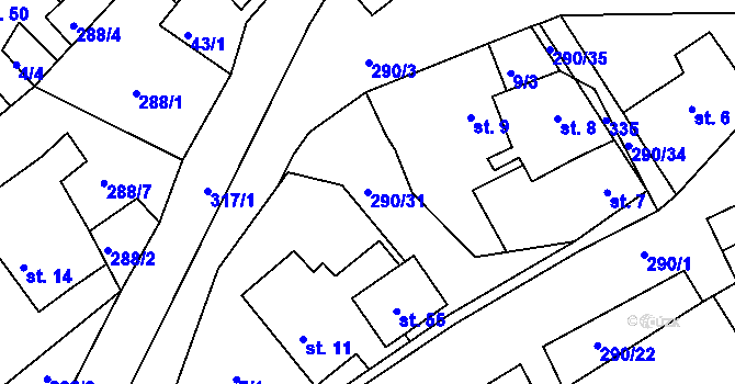 Parcela st. 290/31 v KÚ Chotěšiny, Katastrální mapa
